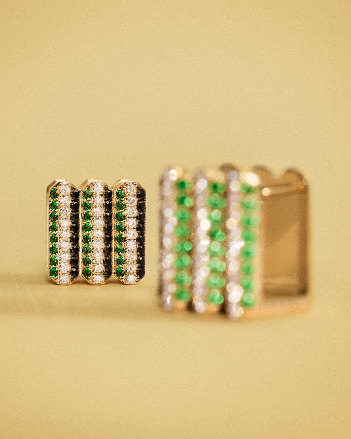 Three gemstone rings in their presentation box